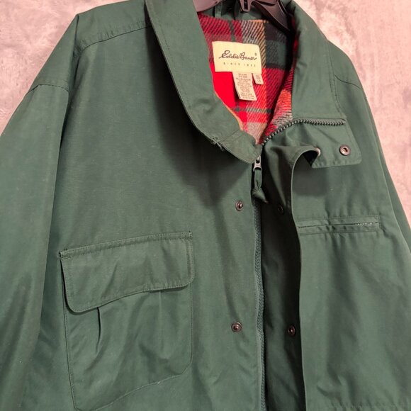 Vintage Eddie Bauer Jacket Mens Large Forest Green Plaid Flannel Lined No Hood - Picture 5 of 12